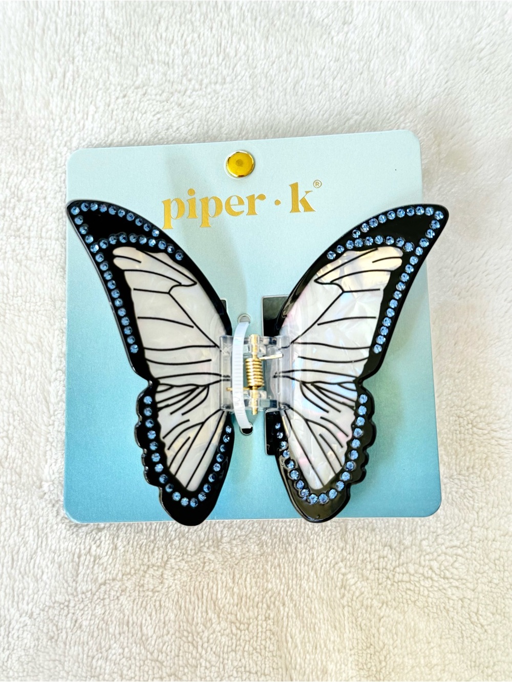 Piper K Iridescent Blue Butterfly Hair Claw Clip w/ Rhinestones